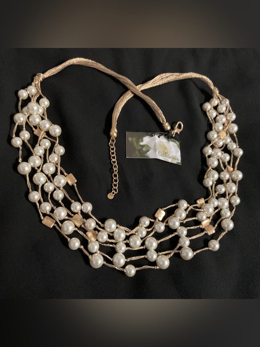 White Pearls (6) Strand Antique Gold Threaded 36” Necklace.